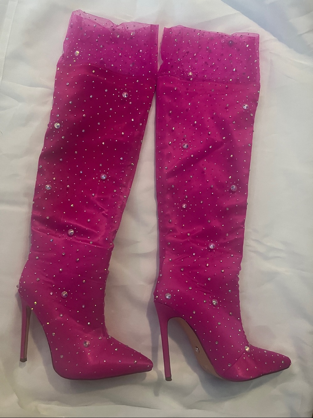 Azalea Wang Hot Pink Barbie core Crystal-Embellished Stiletto Knee-High Boots - Picture 4 of 5